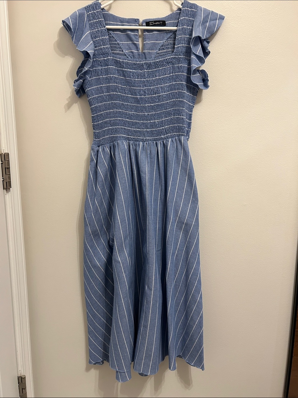 Striped Smocked Flutter Sleeve Midi Dress
